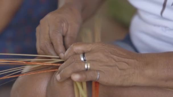 Native people weaving basketwork - Amazon — Stock Video