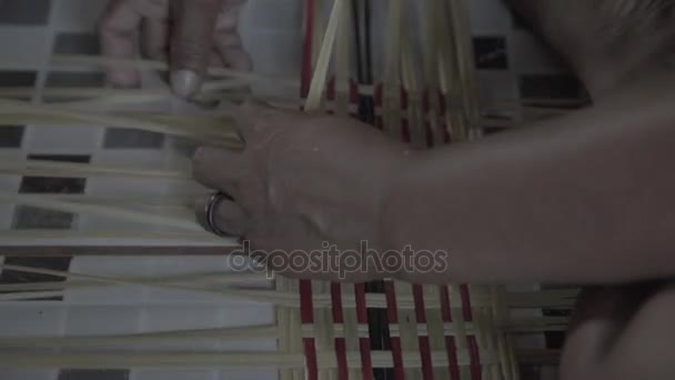 Detalle de un pueblo nativo tejiendo una cesta - Brasil — Vídeos de Stock