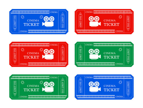 Vector illustration set of blue, red, blue cinema tickets
