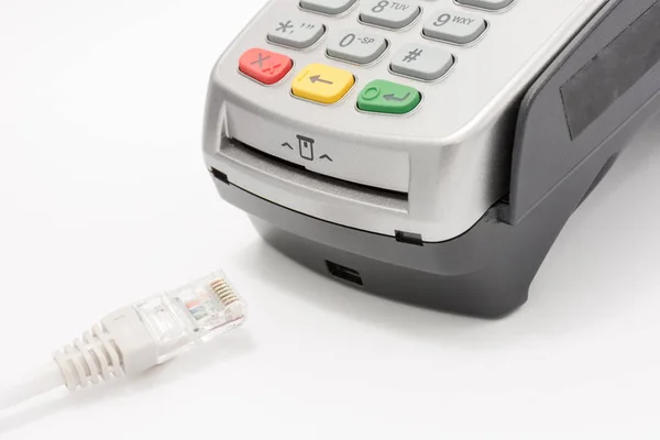 Беспроводной кабель с автоматом по обмену кредитных карт белого цвета — стоковое фото