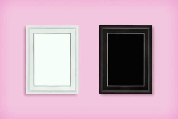 白色和黑色的木制框架，粉色的墙上. — 图库照片