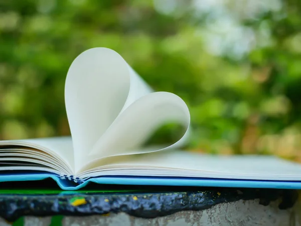 Open book with pages shaped like heart — Stock Photo, Image