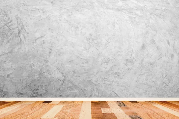 Holé betonové místnosti stěna s texturou, dřevěné podlahy. — Stock fotografie