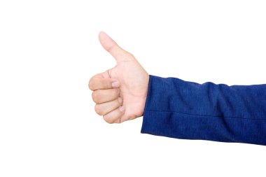 El ile başparmak yukarı beyaz arkaplan izole