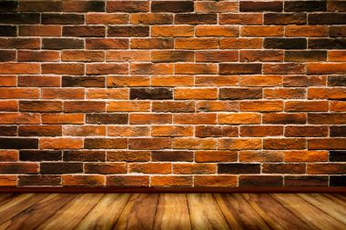 Kırmızı tuğla duvar ahşap zemin doku arka plan ile.