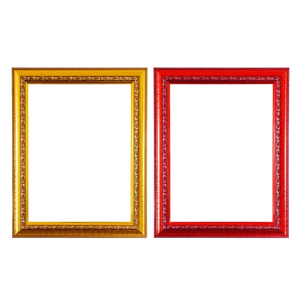 Golden and red wood frames on white background. — Stock Photo, Image