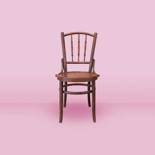 Old wood chair on pink room background — Stock Photo, Image