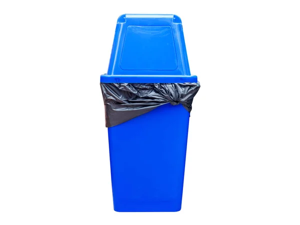 Синий мусорный контейнер на белом — стоковое фото