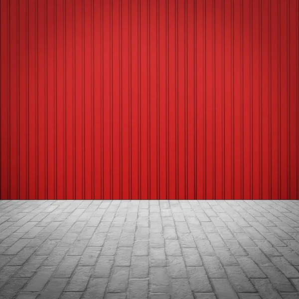 Suelo de baldosas de piedra al aire libre con pared roja — Foto de Stock