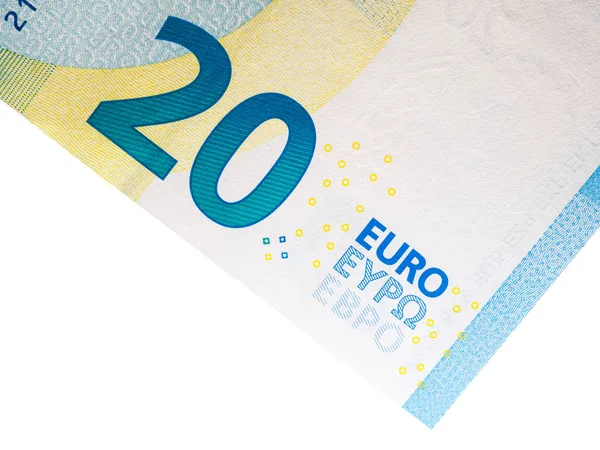 Banconota da 20 euro su sfondo bianco — Foto Stock