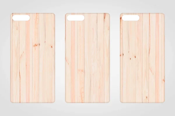 Caja de teléfono inteligente de madera en blanco sobre fondo gris — Foto de Stock