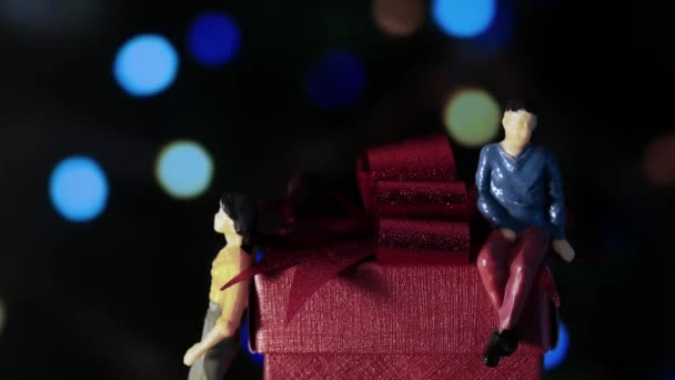 Minyatür Erkek Kadın Kırmızı Romantik Gecede Kutu — Stok video