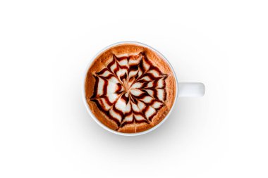 Beyaz arka planda sıcak kahve fincanı.