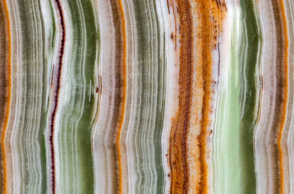 Onyx Gemstone Texture Close Green White Brown Orange Stripes Natural — Stock Photo, Image