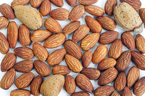 Almonds White Background Nuts Close Top View — Stock Photo, Image