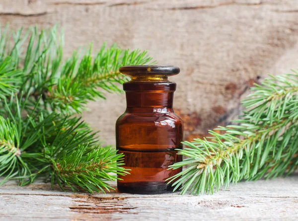 Botol Obat Dengan Minyak Pinus Esensial Ekstrak Jahitan Infus Latar — Stok Foto