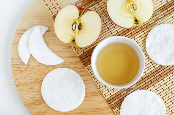 Äppeljuice Vinäger Handgjorda Bomullspapper Och Bomullspads Ingredienser För Beredning Hemlagad — Stockfoto