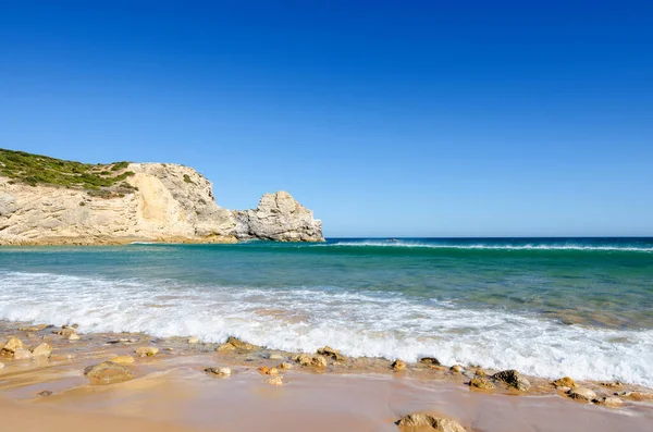 Вид Вапнякові Скелі Атлантичний Океан Praia Barranco Дикий Пляж Популярне — стокове фото