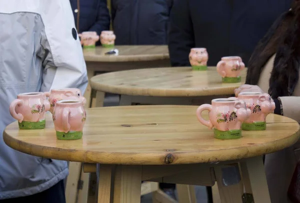 Pig cup distributed in Vienna for the New Year Eve 2015-2016 — Stock Photo, Image