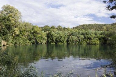 Sibenik, Hırvatistan - 12 Ağustos 2017: Sibenik, Hırvatistan milli park Krka, Woodlands ve su rezerv
