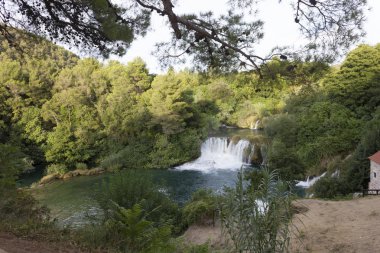 Sibenik, Hırvatistan - 12 Ağustos 2017: Hırvatistan, doğa ile dalmış milli park Krka