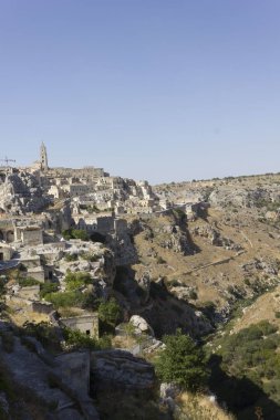 Matera, İtalya - 25 Ağustos 2017: doğal görünümü Murgia Matera şehir İtalya çevreleyen peyzaj