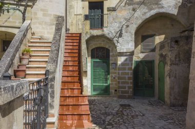 Matera, İtalya - 24 Ağustos 2017: Eski evi, Matera tarihi bölgesinde
