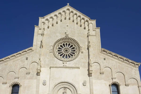 Matera Italië Augustus 2017 Matera Kathedraal Architectonisch Element Frontale Gevel — Stockfoto