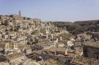 Matera, Italya-Ağustos 24 2017: Matera şehir ve peyzaj gün görünümü