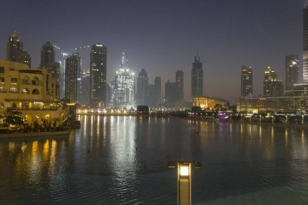 Dubai Uae December 2017 Night View Burj Khalifa Lake Downtown — Stock Photo, Image