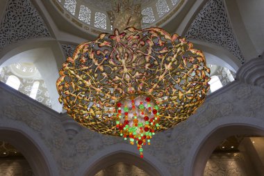 ABUDHABI, UAE - DECEMBER 28 2017: the amazing crystal chandelier of Sheikh al Zayed mosque