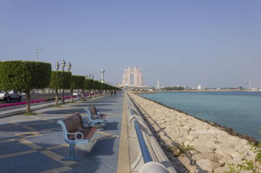 ABU DHABI, UAE - DECEMBER 28 2017: Abu Dhabi Marina promenade