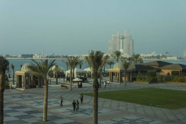 ABU DHABI, UAE - DECEMBER 28 2017: Garden and beach of Emirates Palace in Abu Dhabi