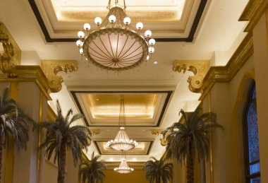 ABU DHABI, UAE - DECEMBER 28 2017: Pendant lighting detail inside the Emirates Palace