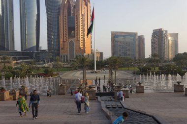 ABU DHABI, UAE - DECEMBER 28 2017: view from Emirates Palace yard of the Etihad towers