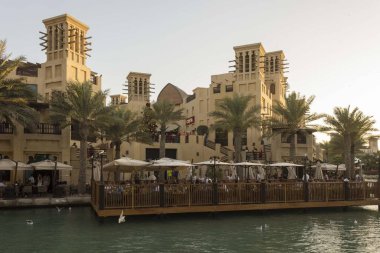 DUBAI, UAE - DECEMBER 29 2017: sunset view of Madinat Jumeirahsoukin Dubai with its restaurants