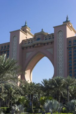 DUBAI, UAE - DECEMBER 30 2017: Detail of the main portal of the Atlantis the palm hotel in Dubai