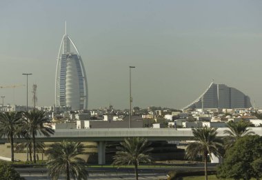 DUBAI, UAE - DECEMBER 30 2017: viewfrom the distance of Burj AlArab and Jumeirah hotel in Dubai