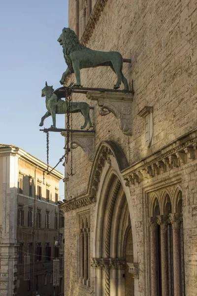 Pérogie Italie Décembre 2016 Détail Architectural Porte Palazzo Dei Priori — Photo