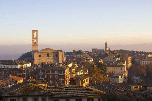 Perugia Italia Diciembre 2016 Vista Panorámica Ciudad Perugia Con Campanario — Foto de Stock