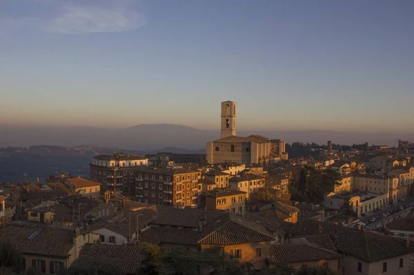 Perugie Itálie Prosince 2016 Perugia Cityscape Vrcholu Při Západu Slunce — Stock fotografie