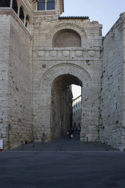 Perugia Itália Dezembro 2016 Edifício Histórico Chamado Arco Etrusco Perugia — Fotografia de Stock