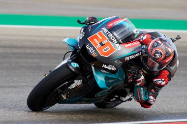 21 Eylül 2019; Ciudad del Motor de Aragon, Alcaniz, İspanya; Aragon Motosiklet Grand Prix, Kalifikasyon Günü; Petronas Yamaha SRT takımının Fabio Quartararo 'su 3.