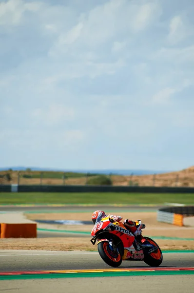 2019年9月21日 西班牙Alcaniz的Ciudad Del Motor Aragon Aragon摩托车大奖赛资格赛 Repsol Honda Team的马克 马奎斯正在自由练习4学分 — 图库照片