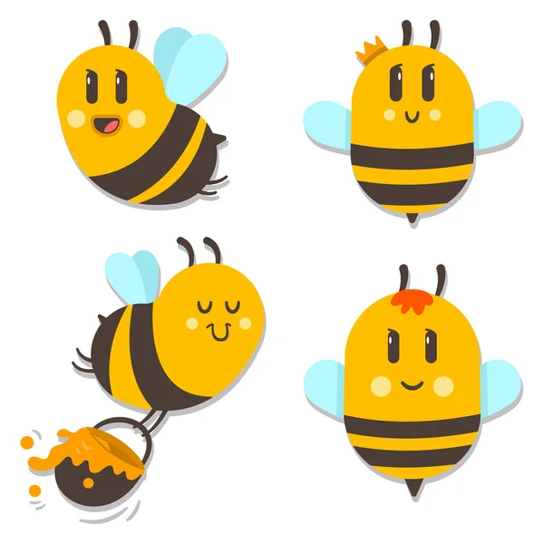 Roztomilá Včela Medovým Vektorem Kreslený Znak Sada Izolované Bílém Pozadí — Stockový vektor