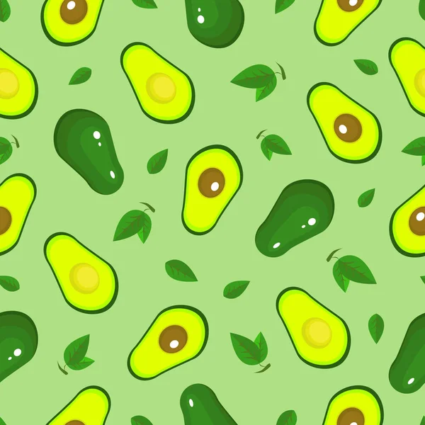 Avocado Vector Seamless Pattern Green Background Realistic Vector Avocados Whole — Stock Vector