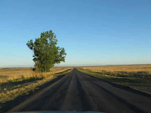 Rutted Hard Surface Tarred Road Worn Huge Trucks Late Afternoon — Stock Photo, Image