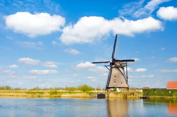 Painting Beautiful Picture Windmills Kinderdijk Netherlands Europe Backdrop Cloudy Sky — Stock Photo, Image