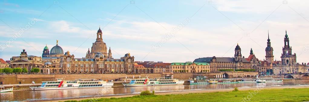 The picturesque view of old Dresden over the river Elbe. Saxony,