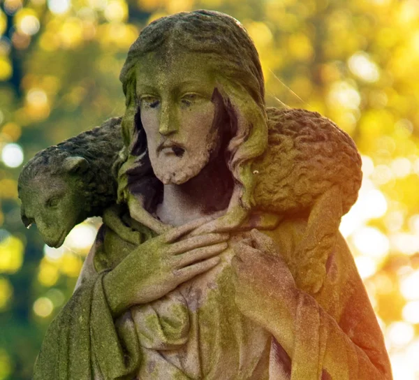 The figure of Jesus with the lambs on the neck as a symbol of a — Stock Photo, Image